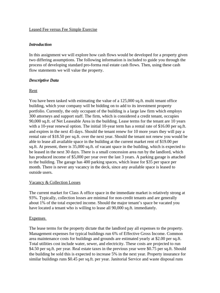 Leased Fee Versus Fee Simple Example | PDF | Leasehold Estate | Lease