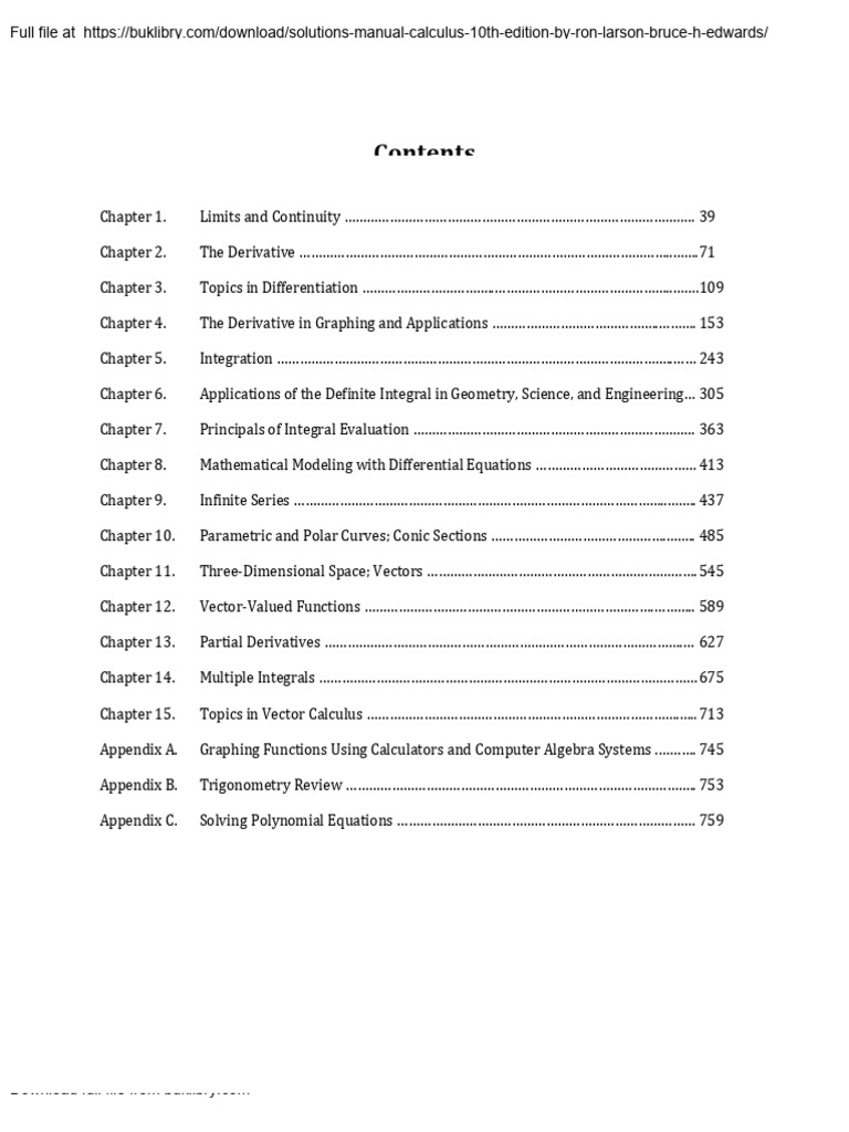 Solutions Manual for Calculus 10th Edition | PDF | Derivative | Integral