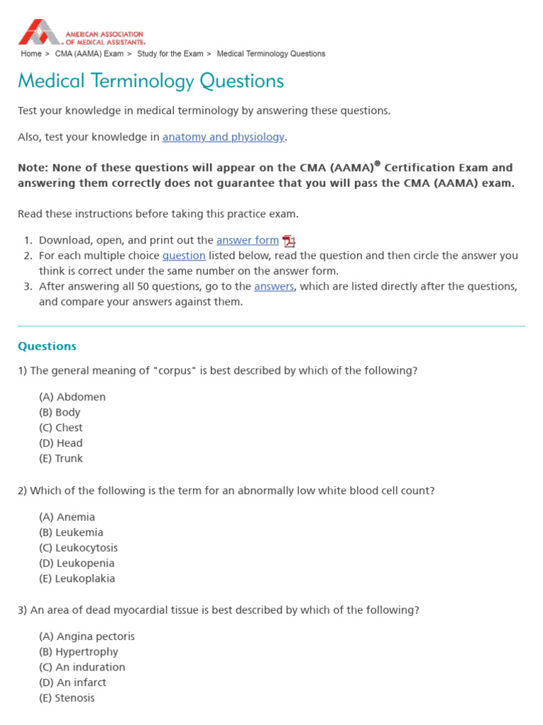 Medical Terminology Practice Questions | PDF | Medical Specialties ...