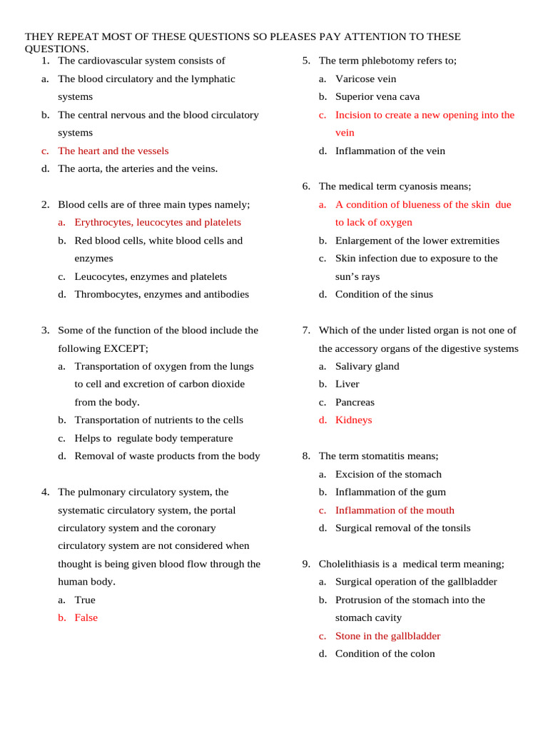 Allied Health Questions | PDF | Circulatory System | Blood