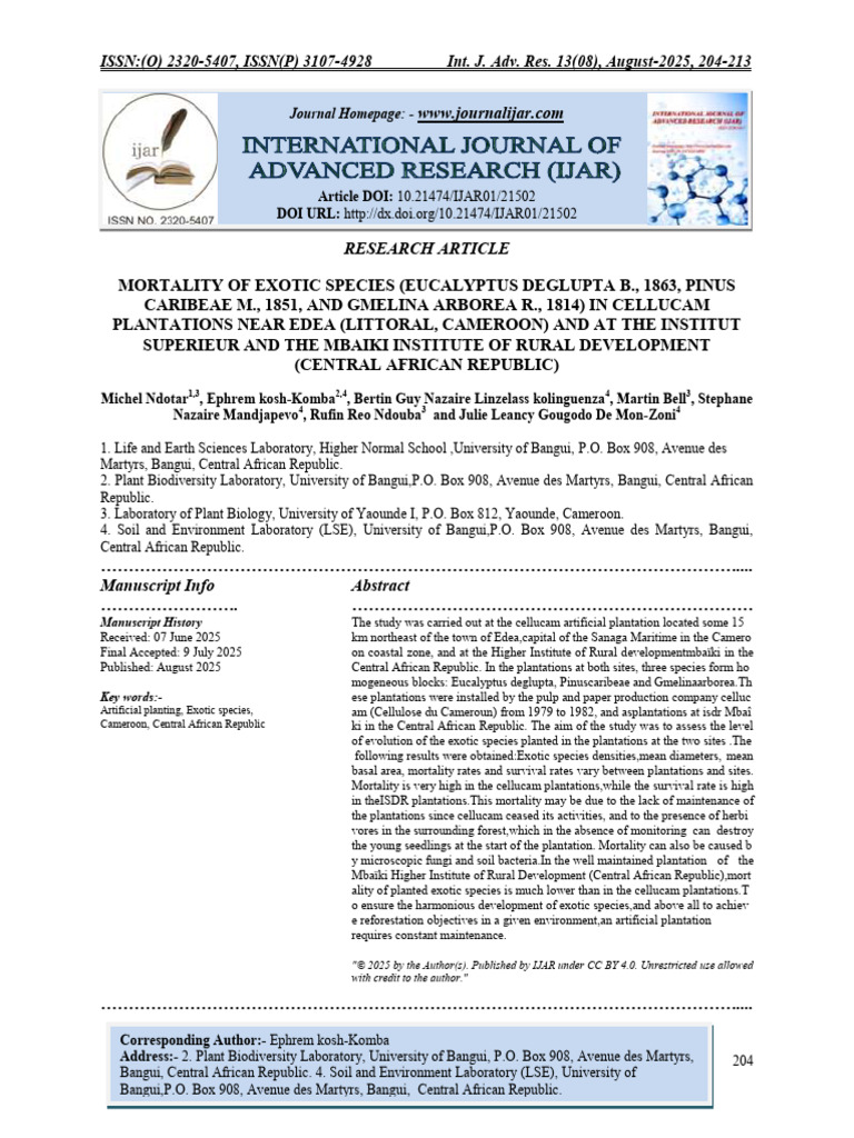 Article DOI: Doi Url:: Journal Homepage | PDF | Pine | Ecosystem