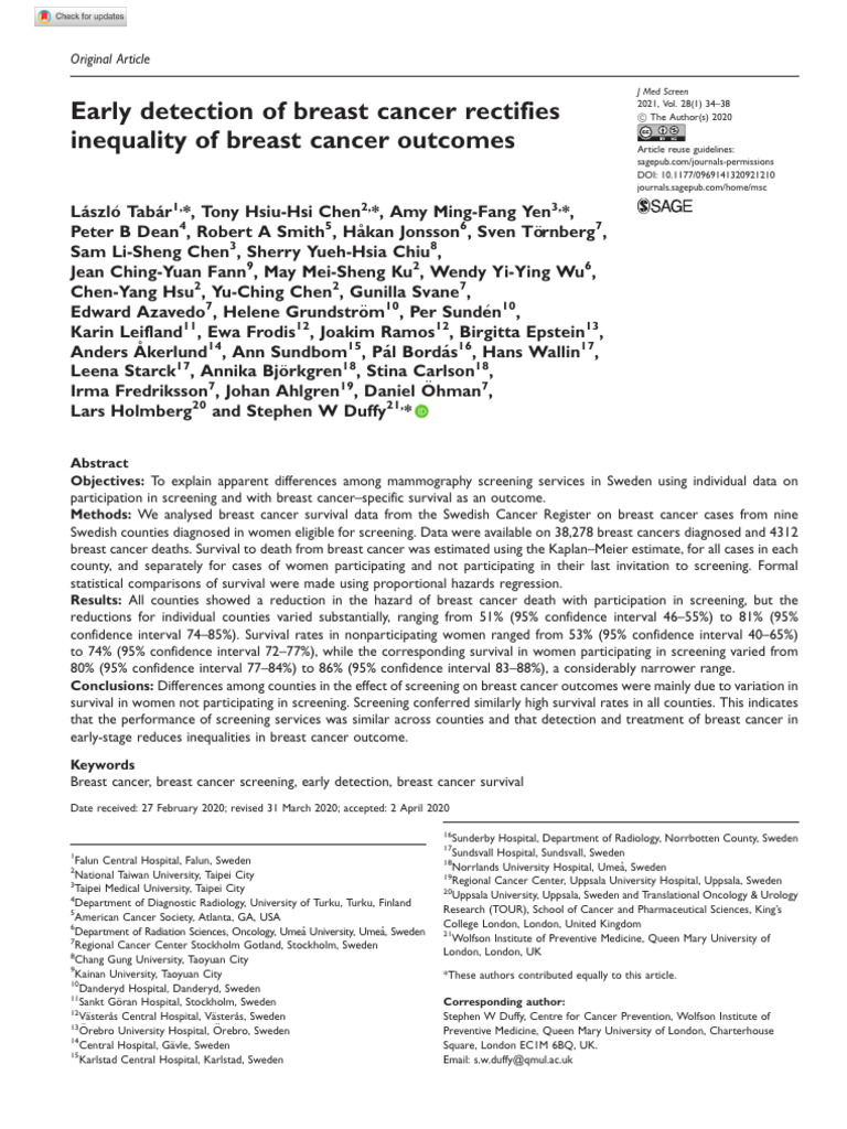 Tabar Et Al 2020 Early Detection of Breast Cancer Rectifies Inequality ...