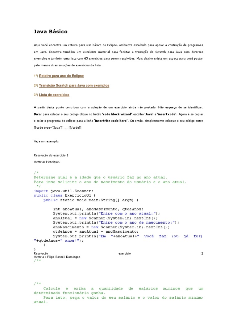 Java Básico Com Código Completo | Download grátis PDF | Java (linguagem ...
