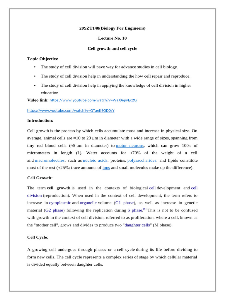 Cell Growth and Cell Cycle 10 | PDF | Cell (Biology) | Mitosis