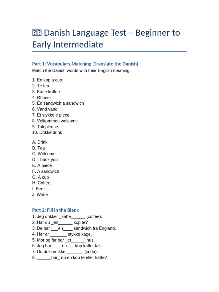 Danish Language Test | PDF