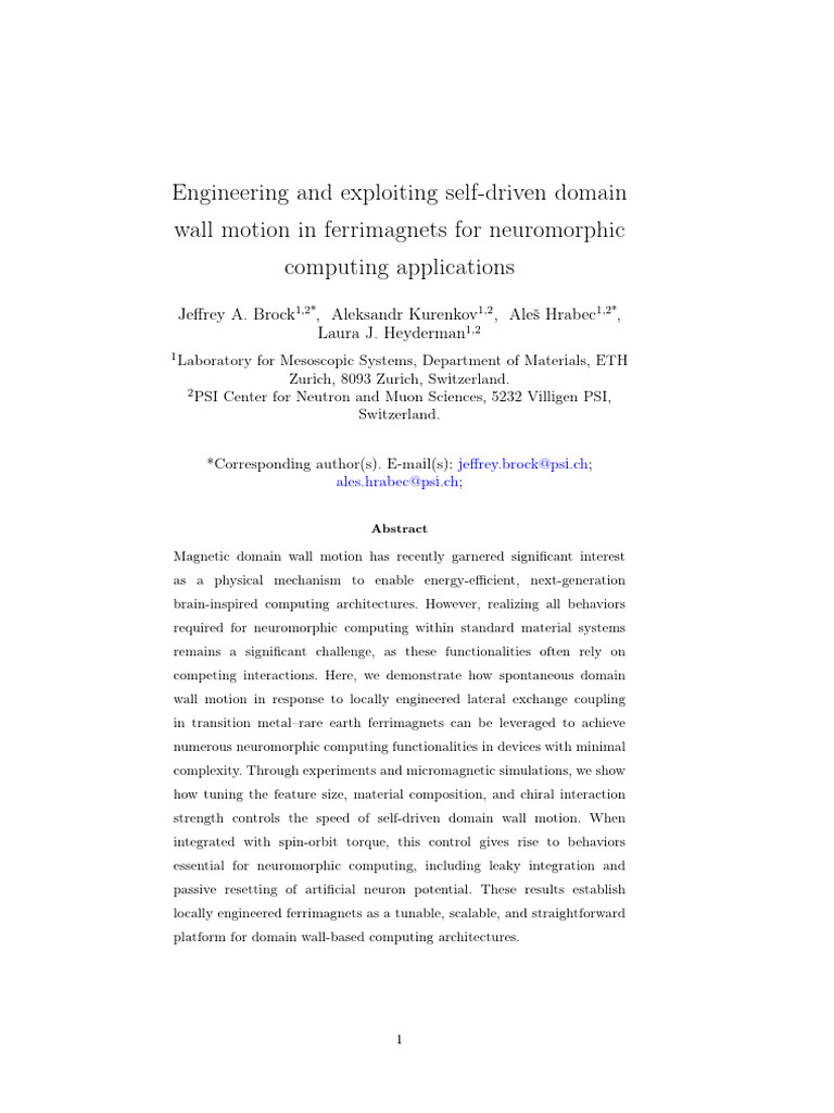 Self-Driven Domain Wall Motion in Ferrimagnets | PDF | Magnetism ...