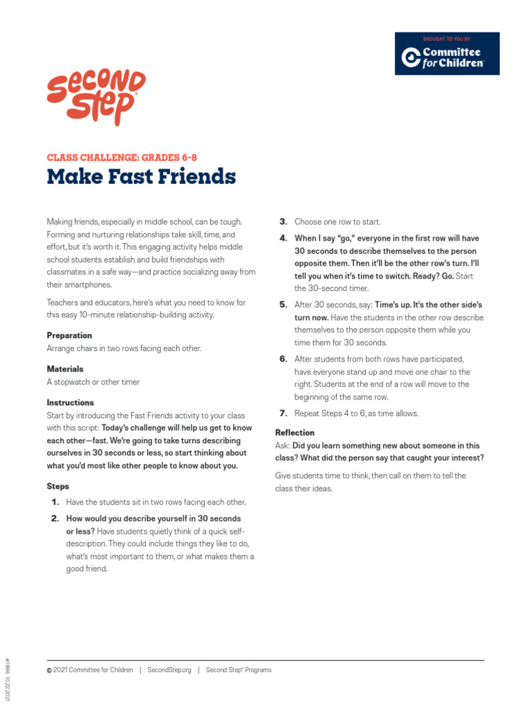 Second Step Free Resources Make Fast Friends | PDF | Chess Theory | Chess