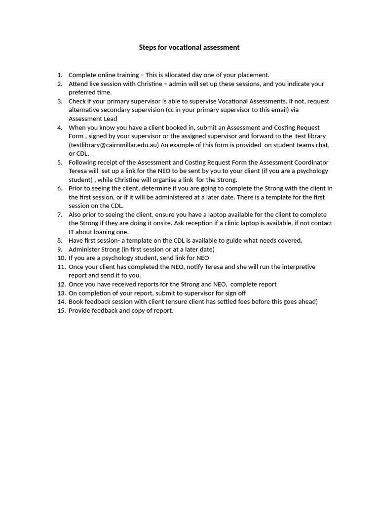 Stepped Process For Vocational Assessments | PDF