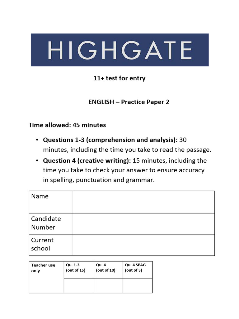 11 English Practice Paper 2 | PDF