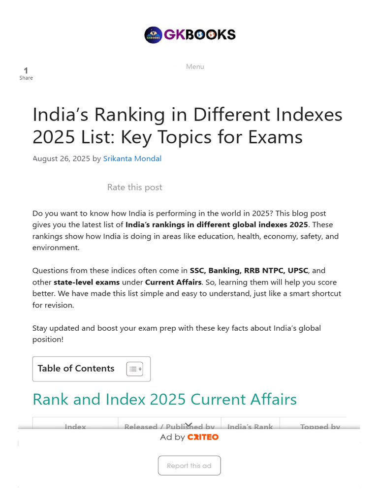 India's Index Rankings 2025 Overview | PDF | World Economic Forum