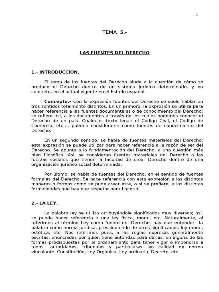 TEMA 5 - Las Fuentes Del Derecho | PDF | Caso de ley | Fuentes del derecho