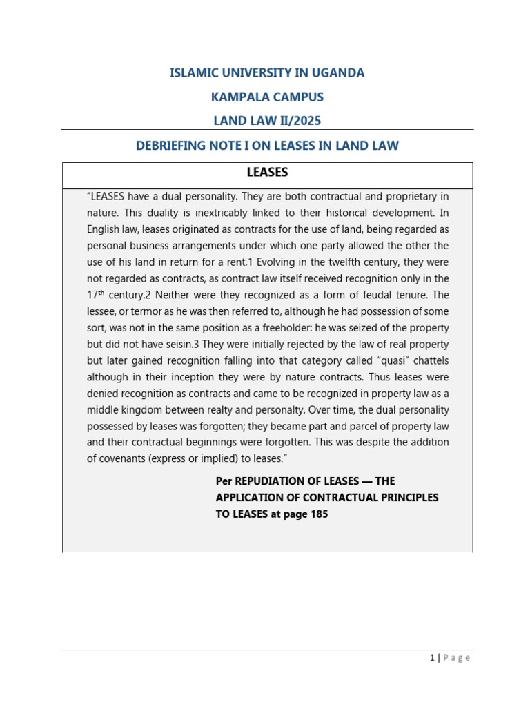 Understanding Leases in Land Law | PDF | Leasehold Estate | Lease
