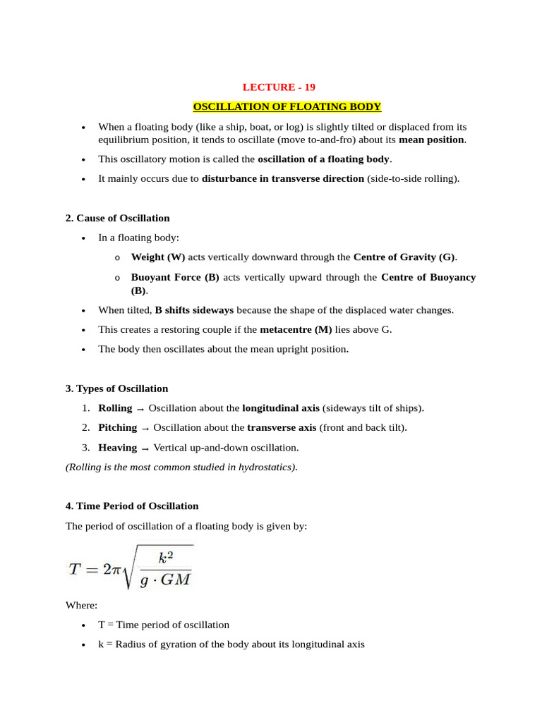 Time Period of Floating Body Oscillation | PDF