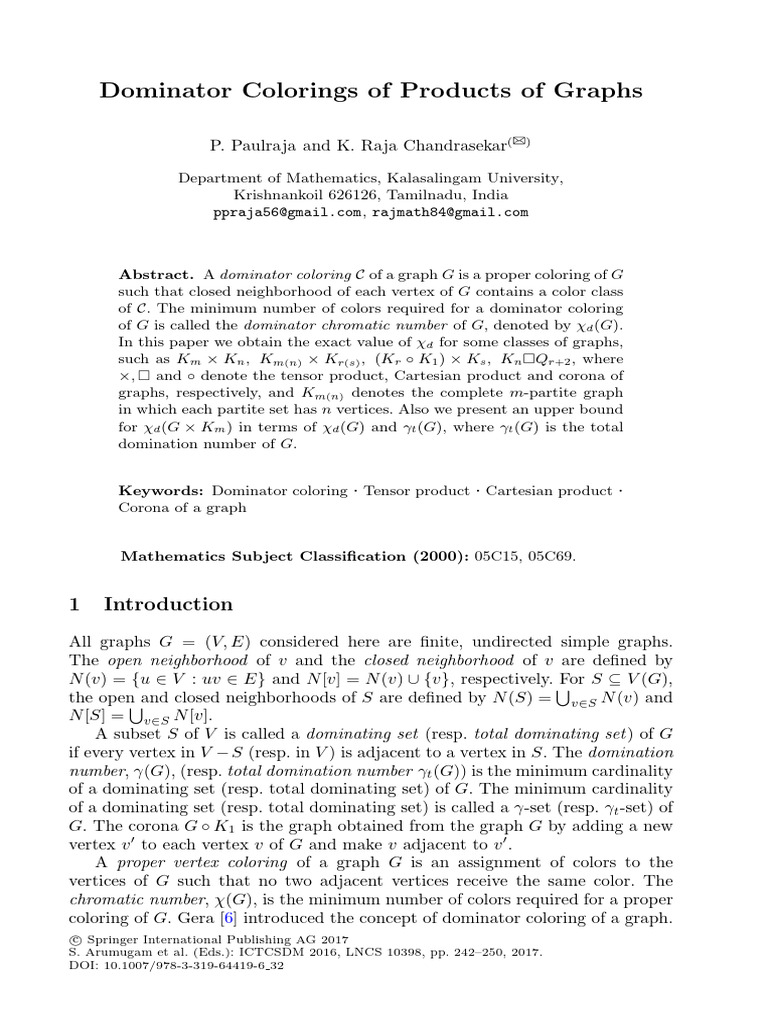 Dominator Colorings in Graph Products | PDF | Vertex (Graph Theory ...