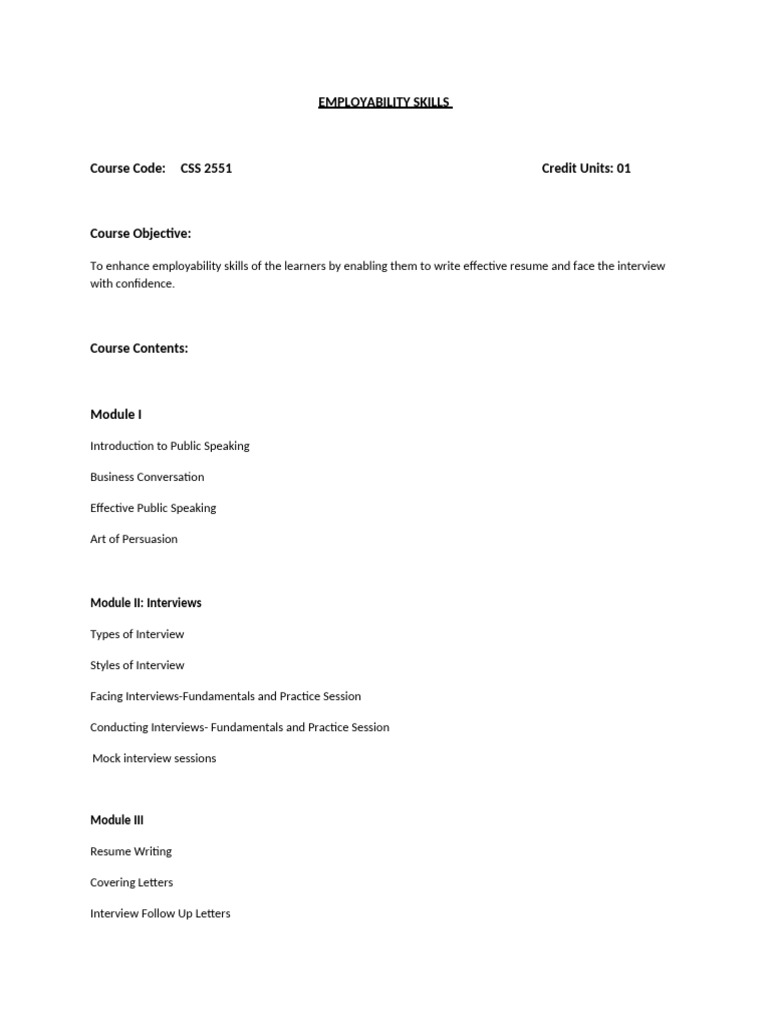 Enhance Employability Skills Course | PDF