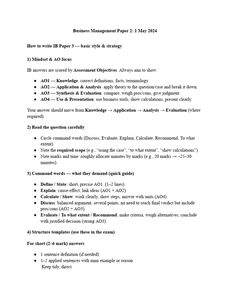 IB Business Management Paper 3 Guide | PDF | Mediation | Loyalty Program