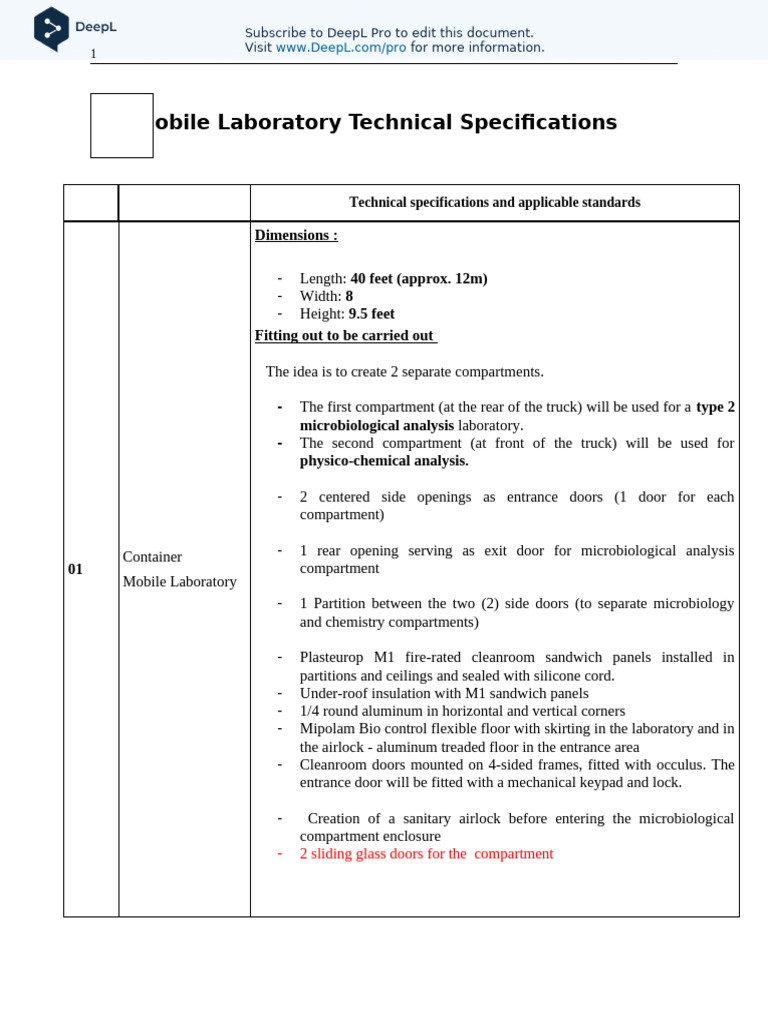 Mobile Laboratory Specifications Guide | PDF | Door | Building Engineering