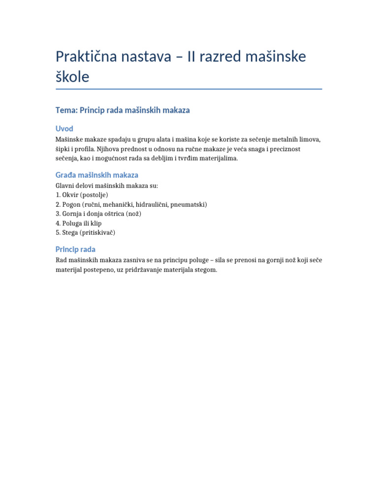 Princip Rada Masinskih Makaza Sa Slikama | PDF