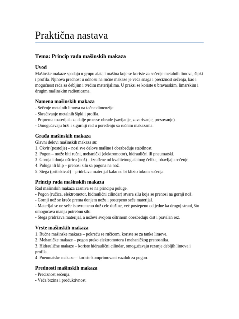 Princip Rada Masinskih Makaza | PDF