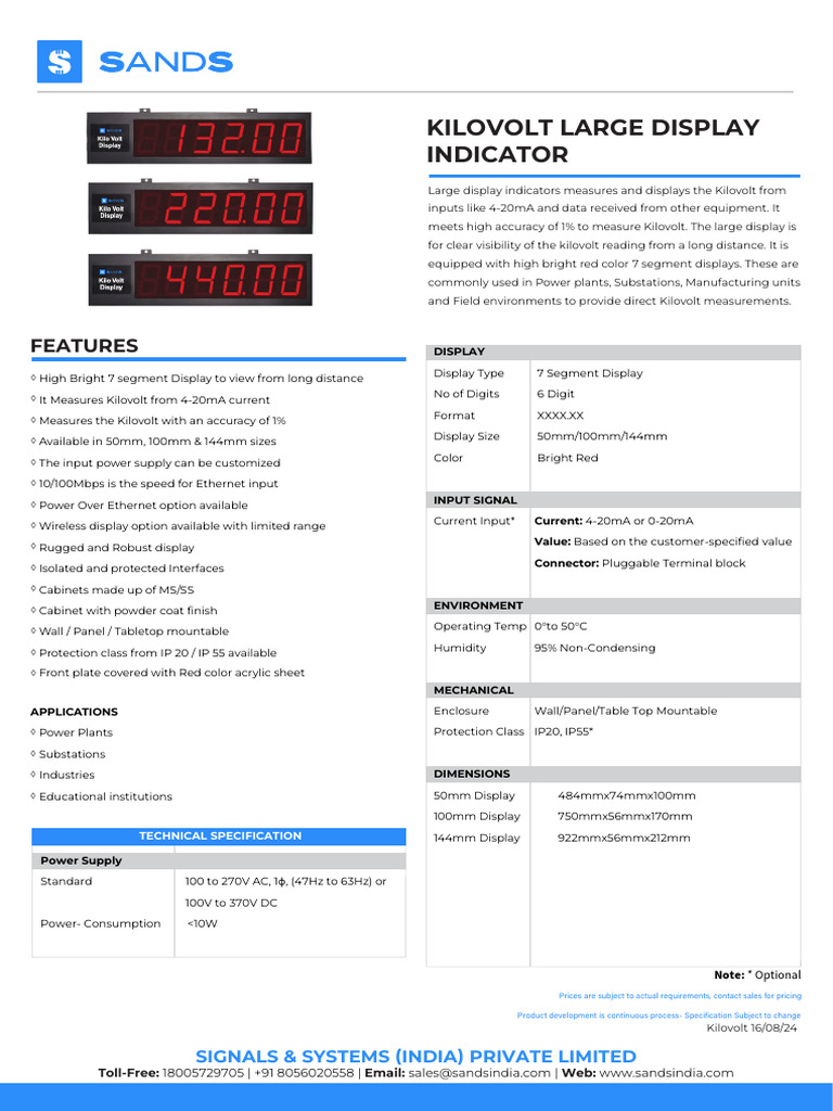 Kilovolt Large Display Indicator | PDF | Power Supply | Electrical ...
