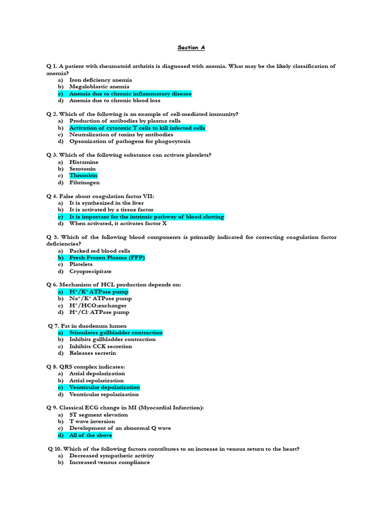 Medical Exam Questions on Anemia and Immunity | PDF | Coagulation ...