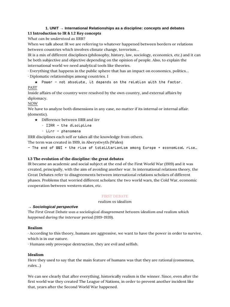 Apuntes de Intro International Relations | PDF | Violence ...