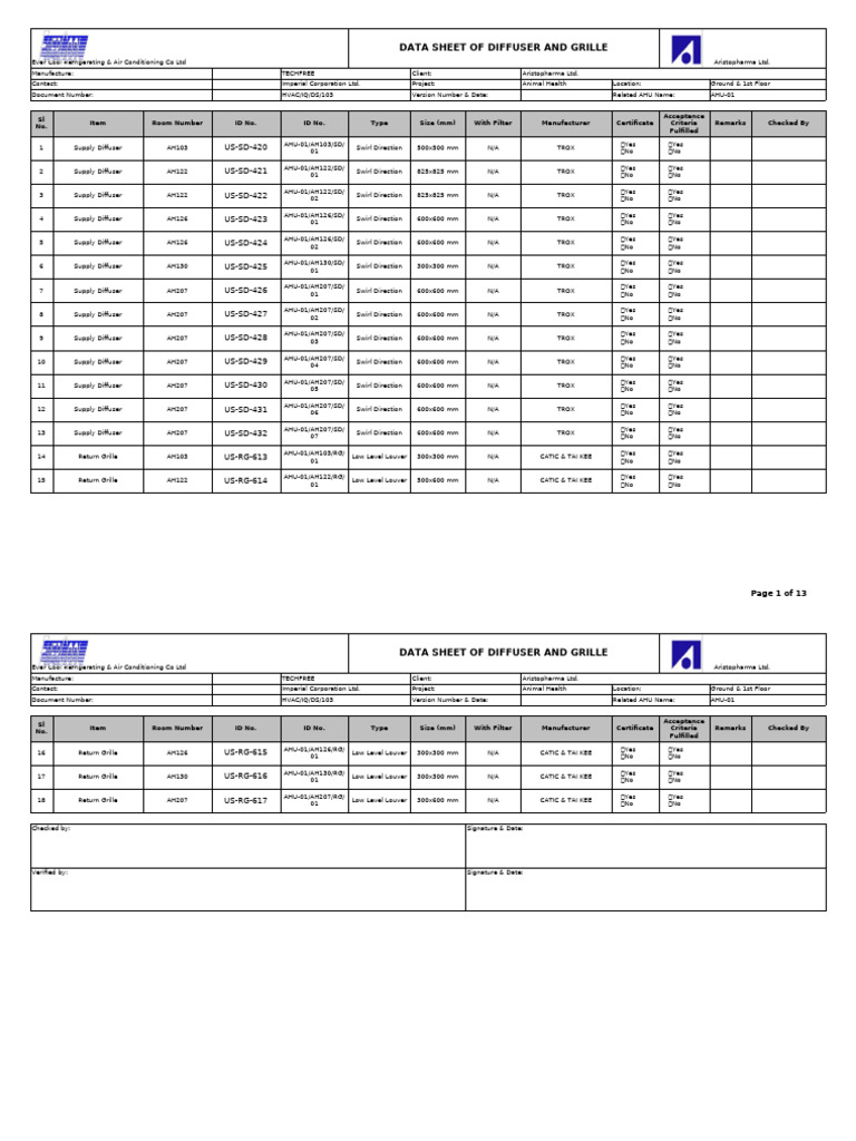 Data Sheet of Diffuser and Grille | PDF | Home | Applied And ...