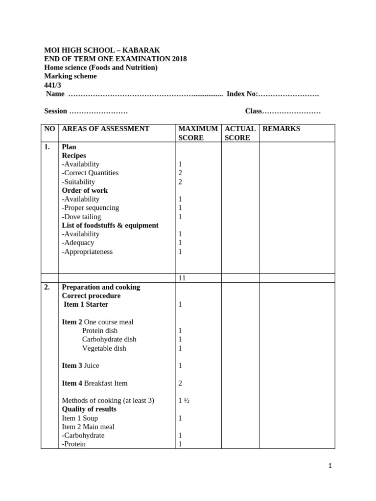 441 Homescience Paper 3 Ms Pdf Meal Foods