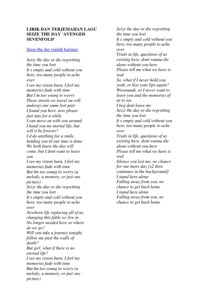 Lirik Dan Terjemahan Lagu Seize The Day