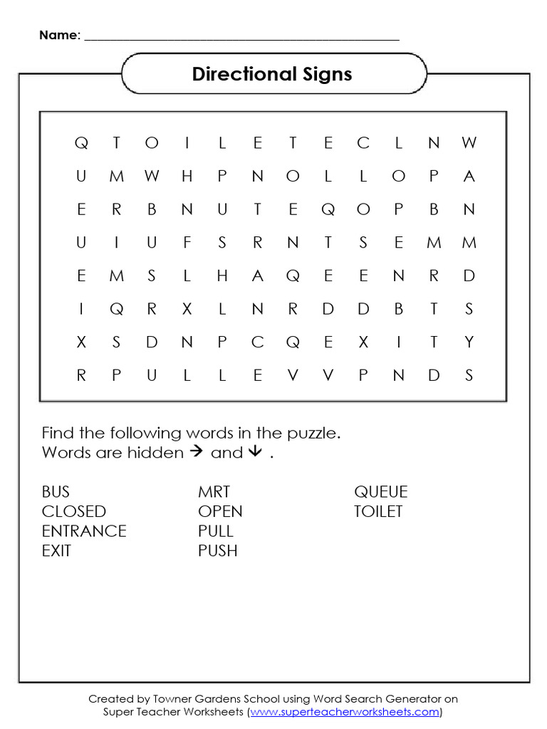 Directional Signs Word Search Puzzle | PDF | Word Search | Word Puzzles