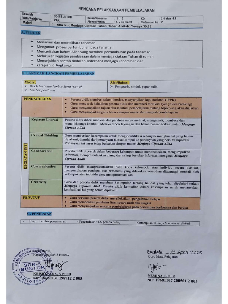 RPP PAK Kelas 1-6 Semester 2 Triwulan 2 | PDF