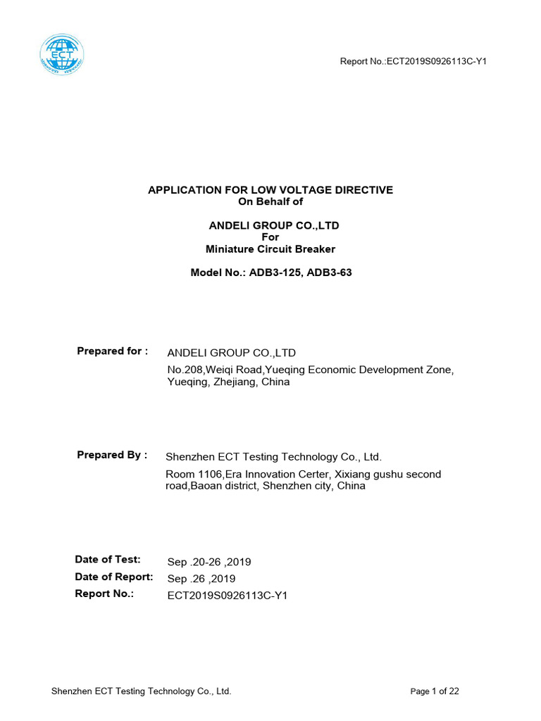 LVD Report Adb3 Ect2019s0926113c-Y1 | PDF | Electrical Equipment ...