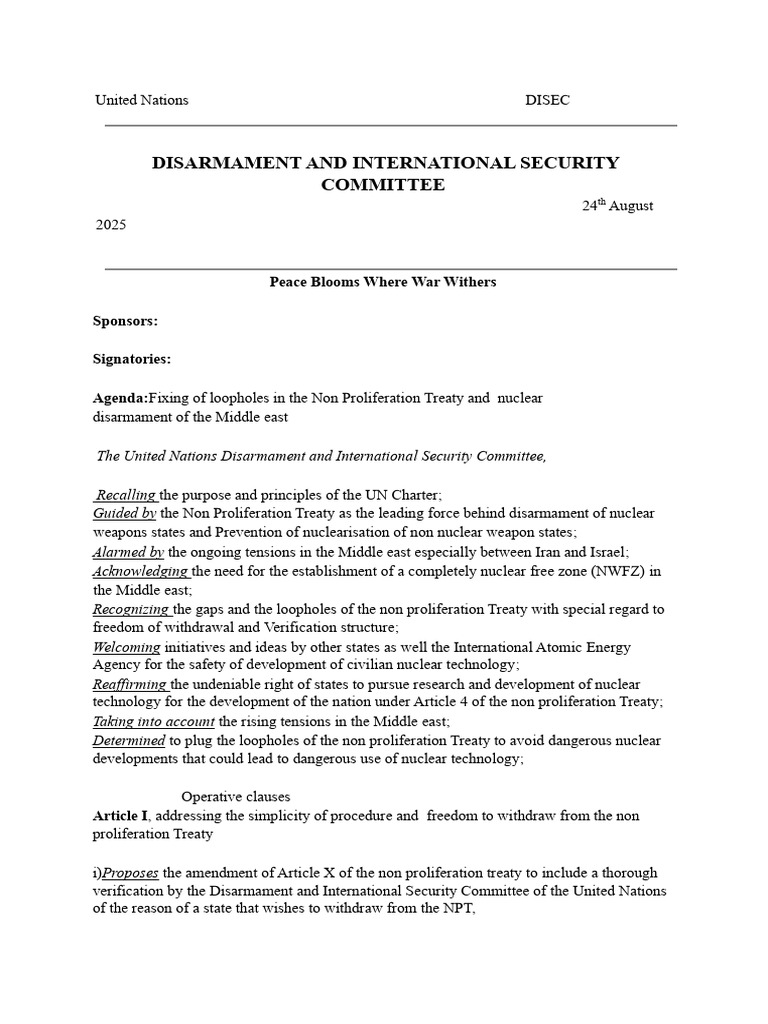 NPT Reforms for Middle East Denuclearization | PDF | Treaty On The Non ...