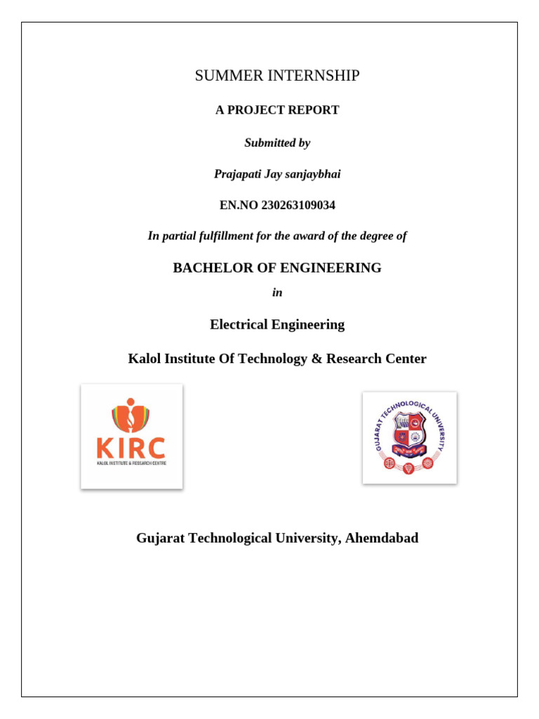 Summer Internship Report in Electrical Engineering | PDF | Electrical ...