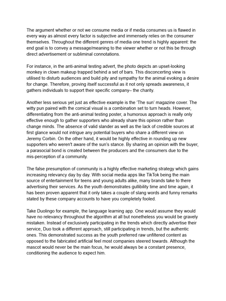 Media Essay | PDF | Advertising | Human Communication