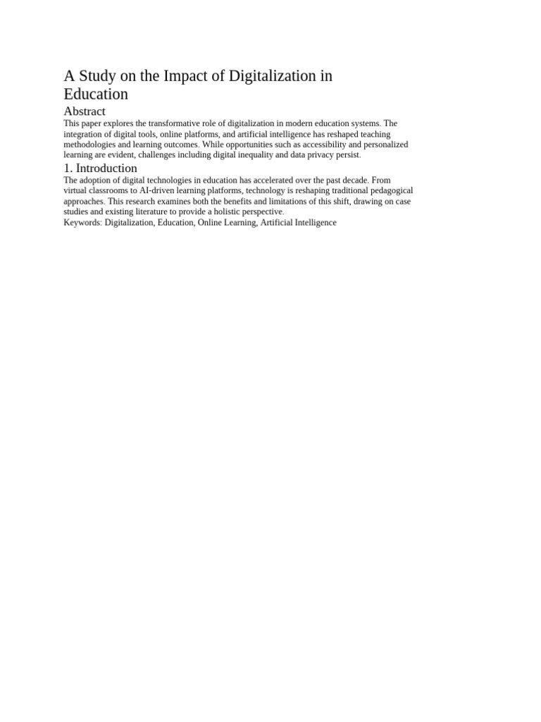 A Study On The Impact of Digitalization in | PDF