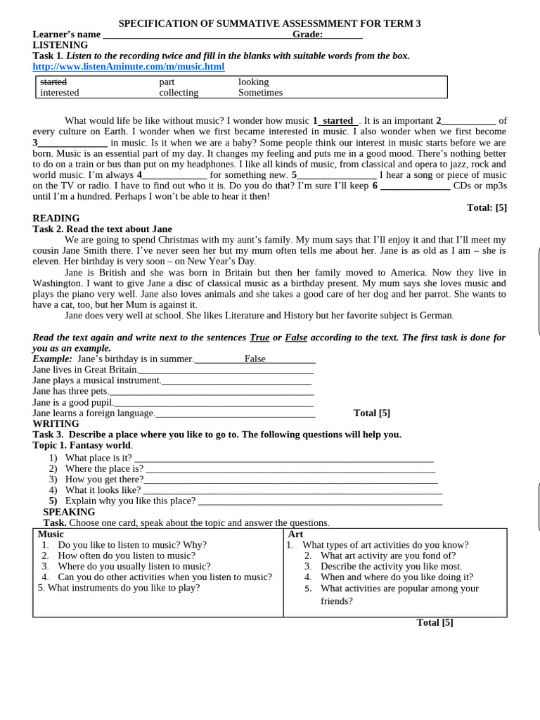 Term 3 Summative Assessment Guide | PDF