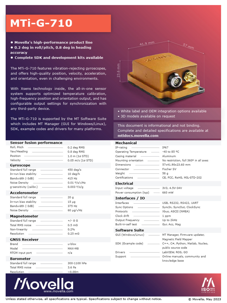 MTi-G-710 Sensor Specifications Guide | PDF | Gyroscope | Inertial ...