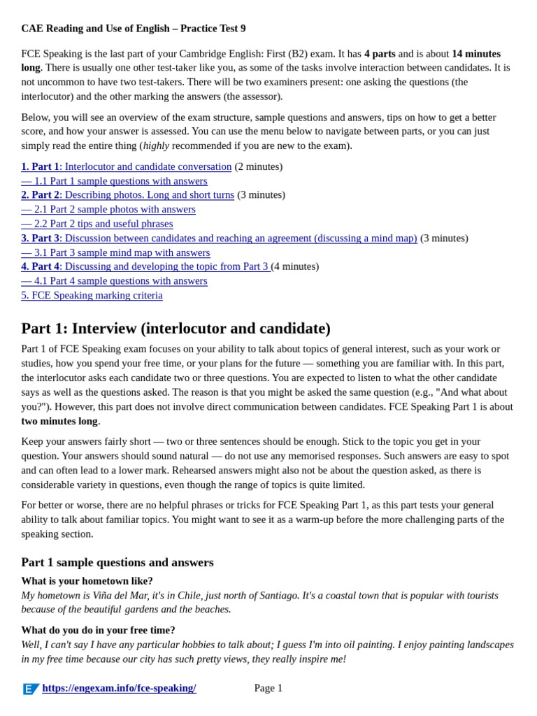 FCE Speaking Exam Structure Overview | PDF | English Language | Human ...