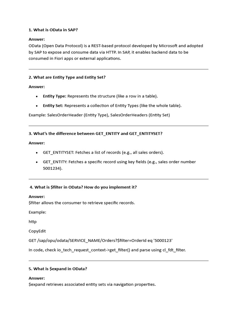 SAP OData Interview Insights | PDF | Software | Computer Programming