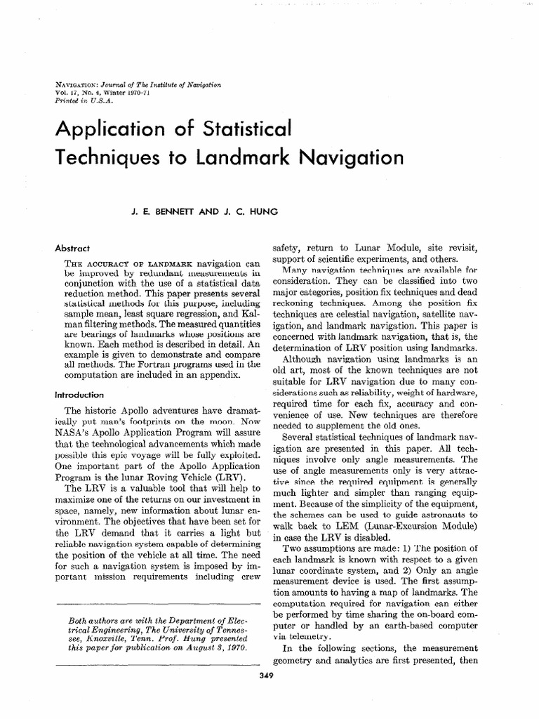 Statistical Methods for Landmark Navigation | PDF | Kalman Filter ...