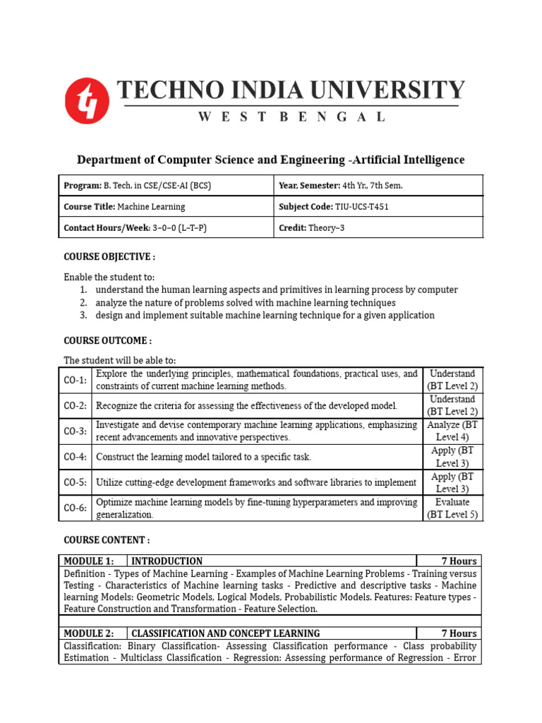 Machine Learning Course Overview | PDF | Machine Learning | Statistical ...