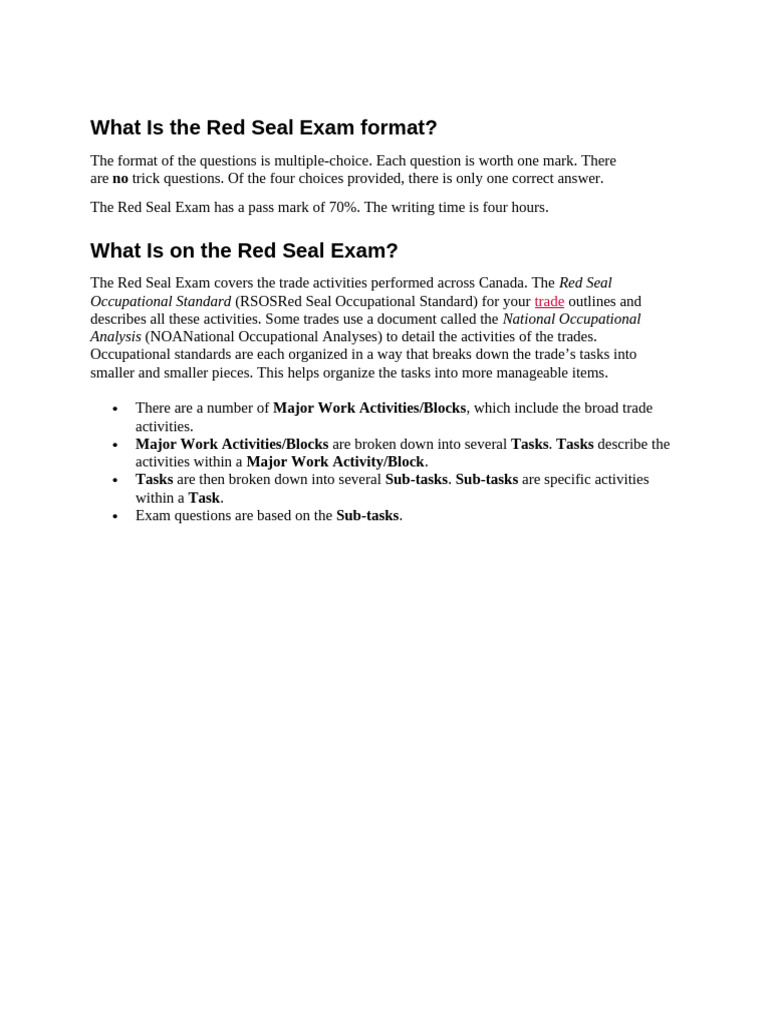 Red Seal Exam Format Overview | PDF
