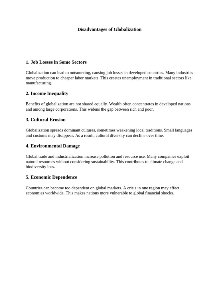Key Disadvantages of Globalization | PDF