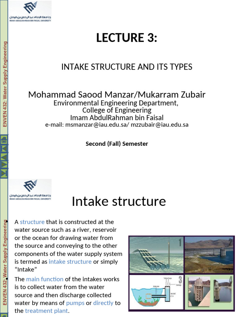 Types of Water Intake Structures | PDF | Water | Reservoir
