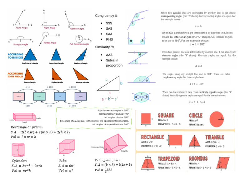 Geometry: Angles and Solids Formulas | PDF