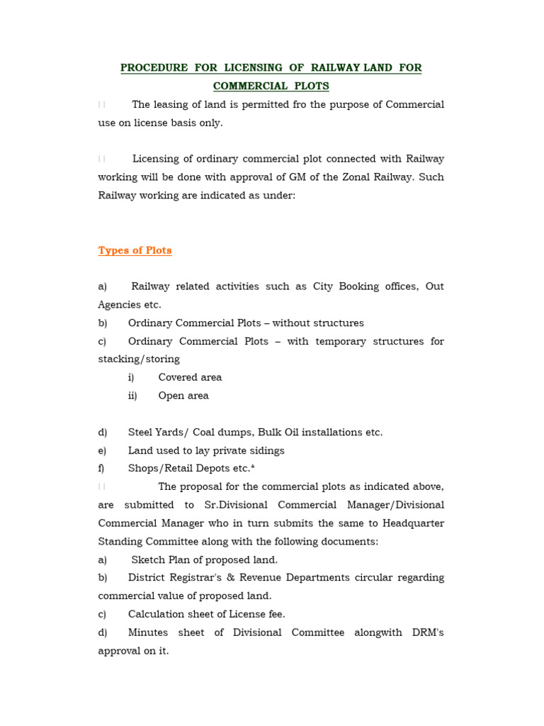 Railway Land Licensing Procedure | PDF | License | Real Estate Appraisal