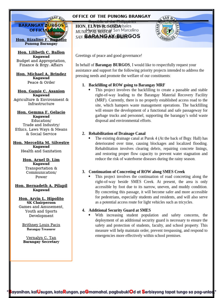 Barangay Burgos Project Proposals | PDF