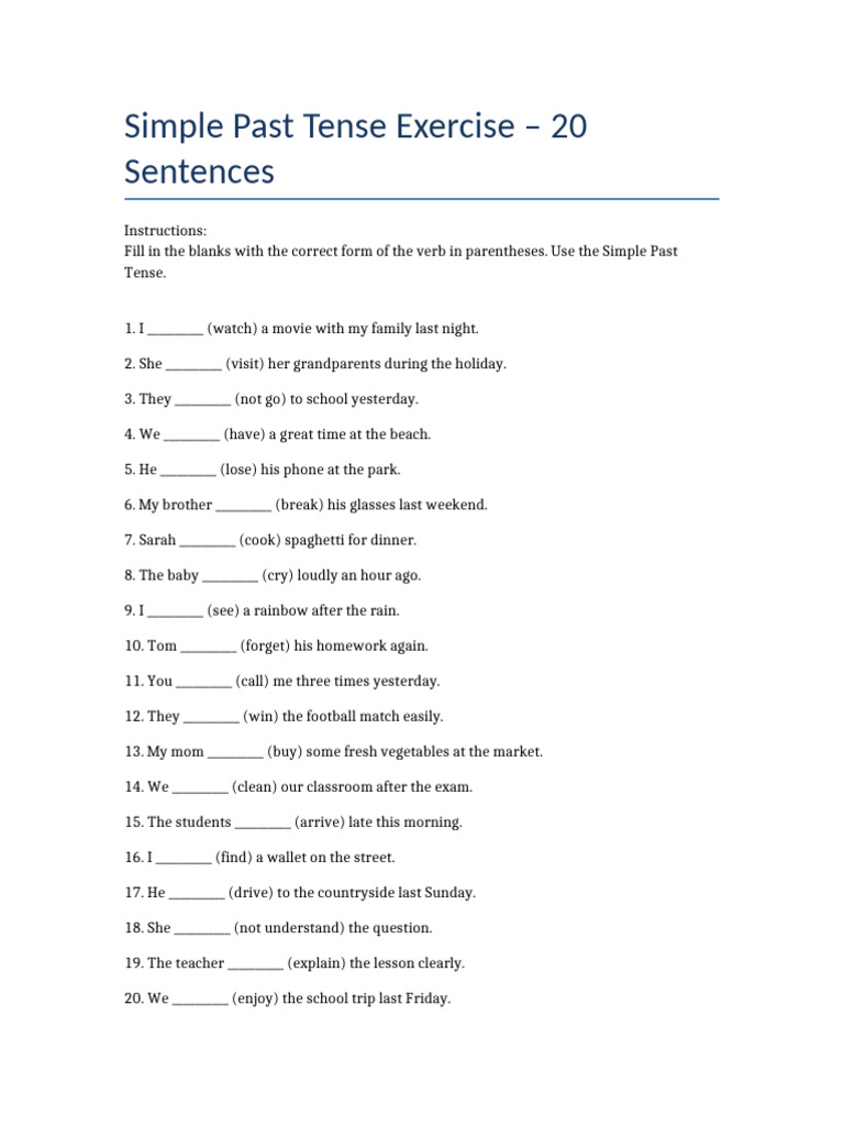 Simple Past Tense Fill-in Exercise | PDF