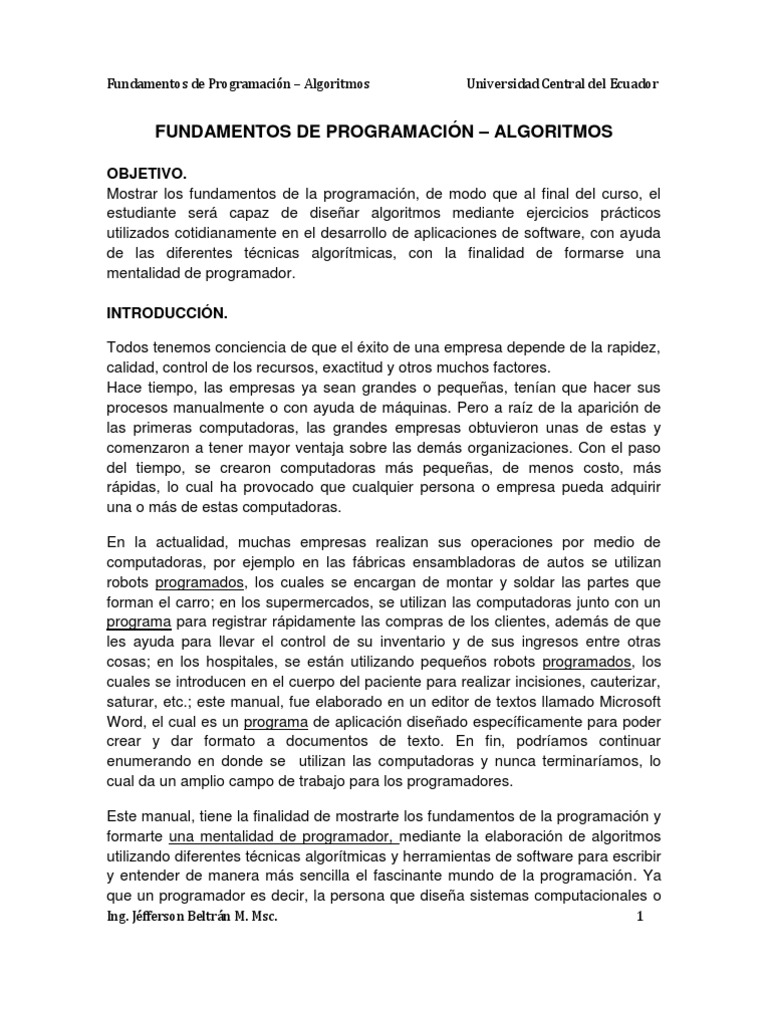 Fundamentos de Programación y Algoritmos | PDF | Programa de ...